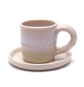 Pink and White Espresso Cup and Saucer