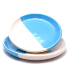 Pair of Aqua and White mismatched plates