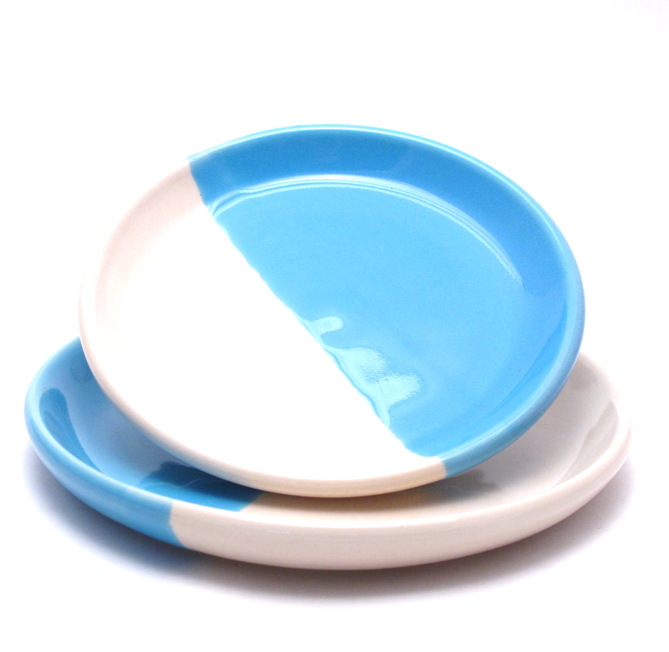 Pair of Aqua and White mismatched plates