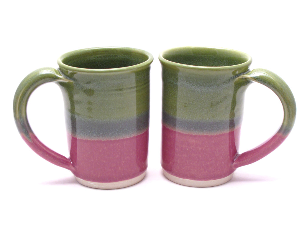 Pair of Green and Lilac Large Mugs