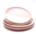 Set of 2 Pink and White dessert dishes and 2 side plates
