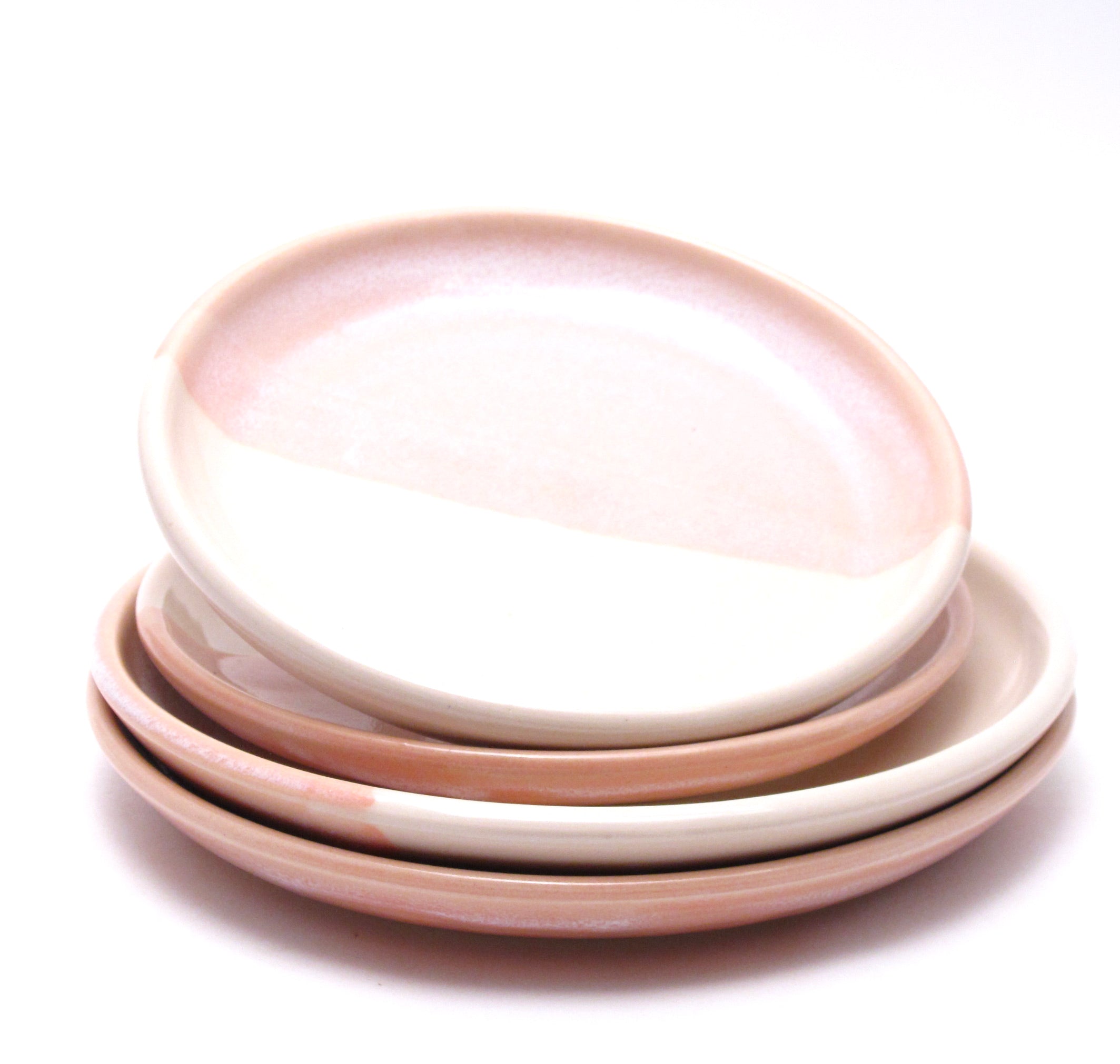 Set of 2 Pink and White dessert dishes and 2 side plates