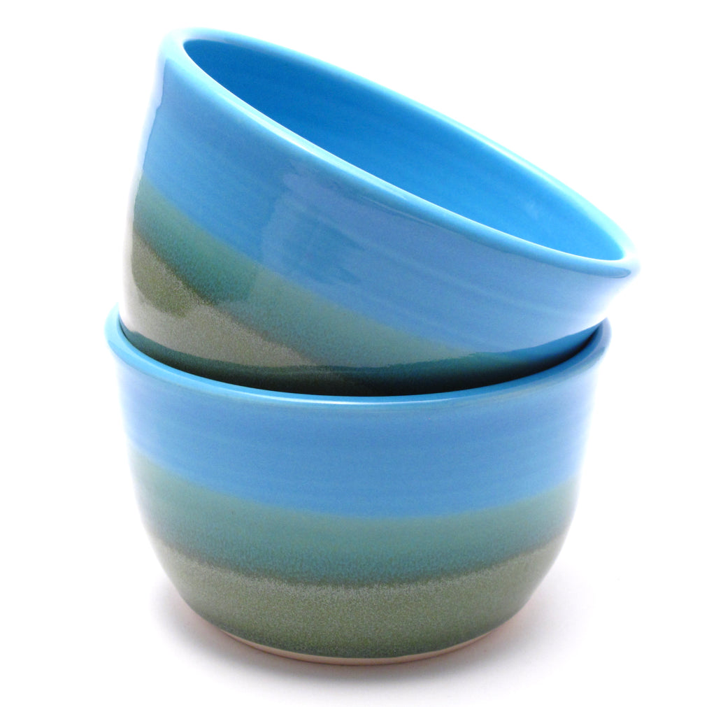 Pair of Aqua and Green Ramen Bowls
