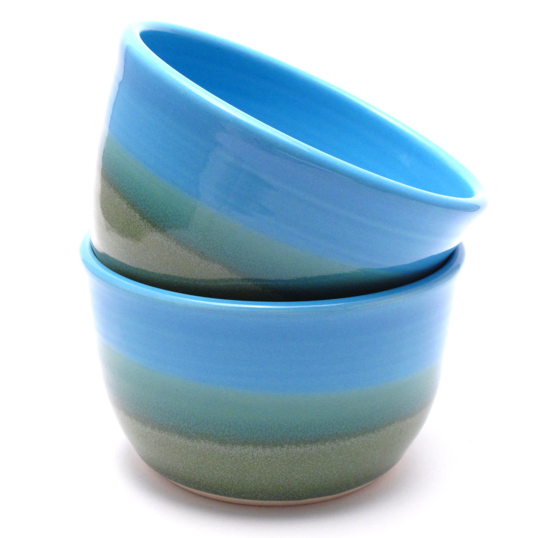 Pair of Aqua and Green Ramen Bowls