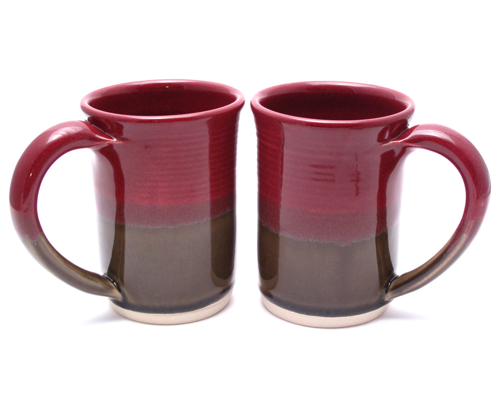Pair of Raspberry and Stone Large Mugs