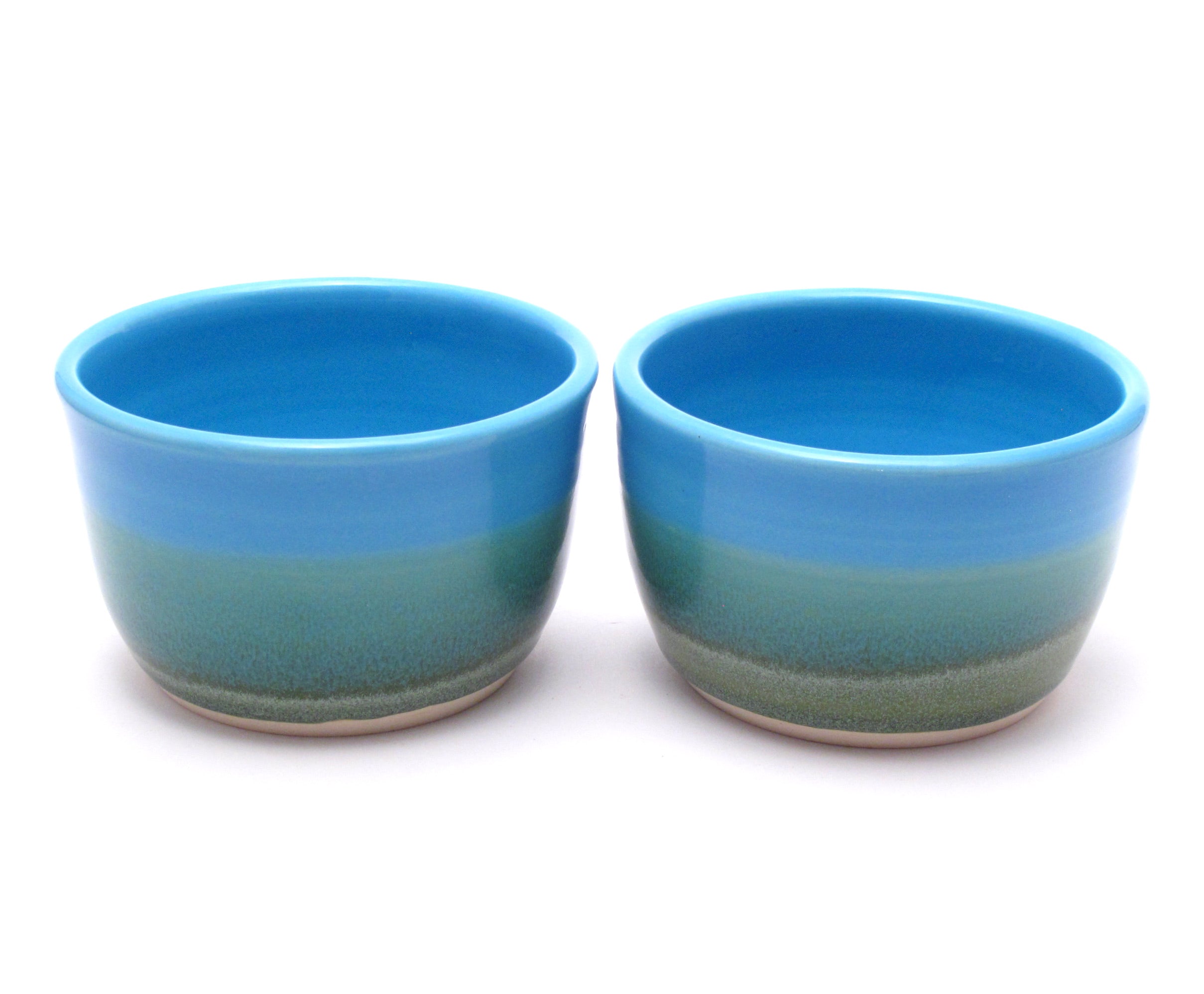 Pair of Aqua and Green Cereal Bowls