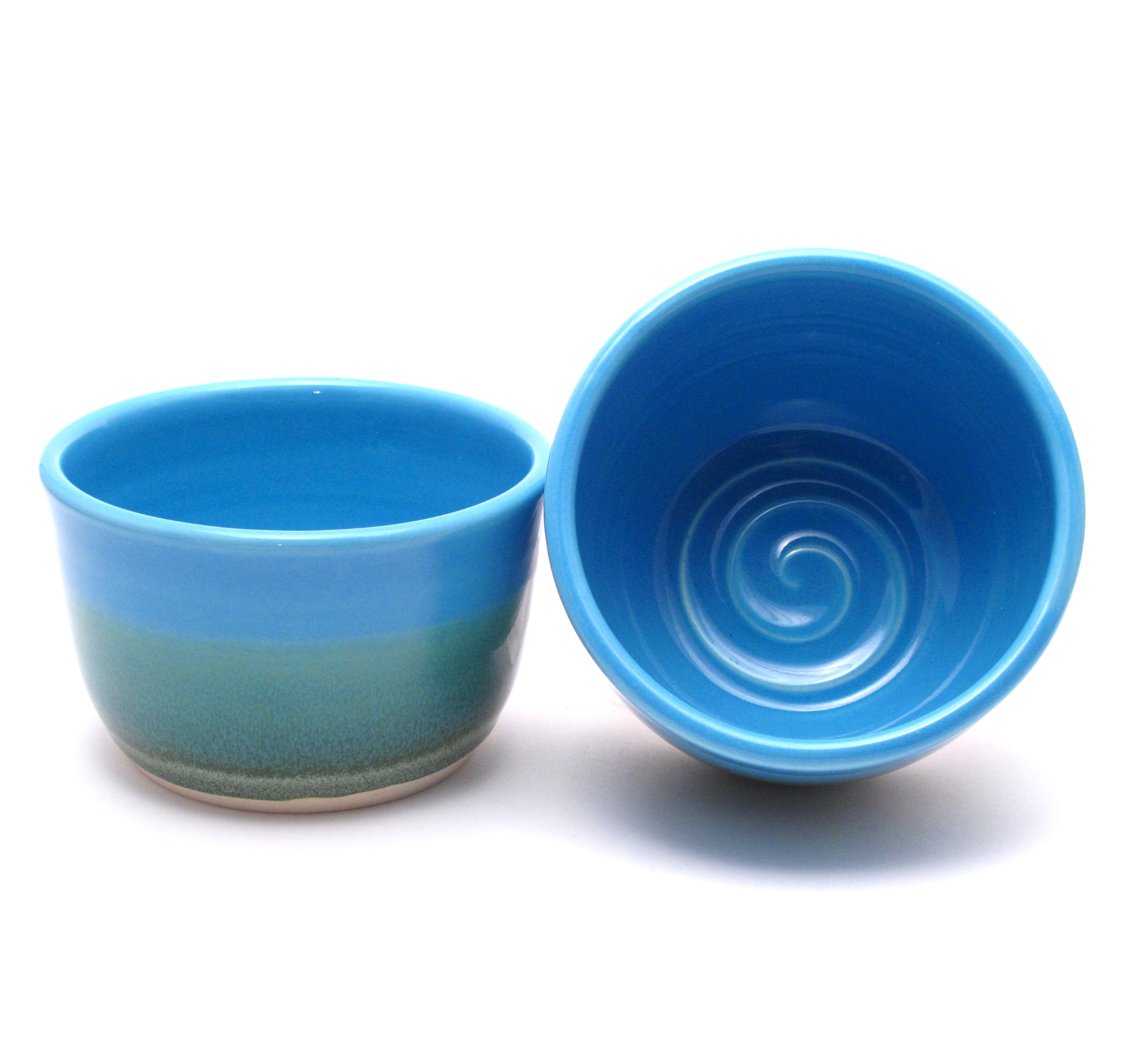 Pair of Aqua and Green Cereal Bowls