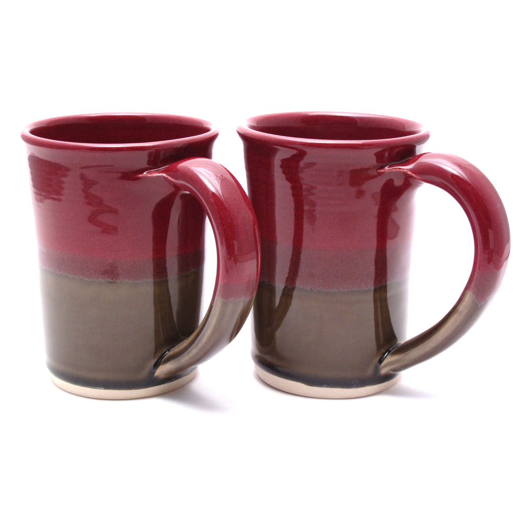 Pair of Raspberry and Stone Large Mugs