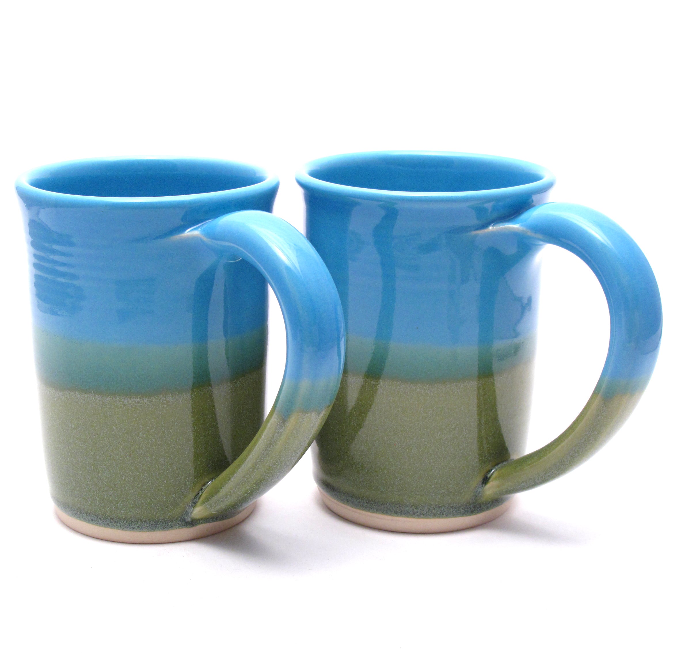Pair of Aqua and Green Large Mugs