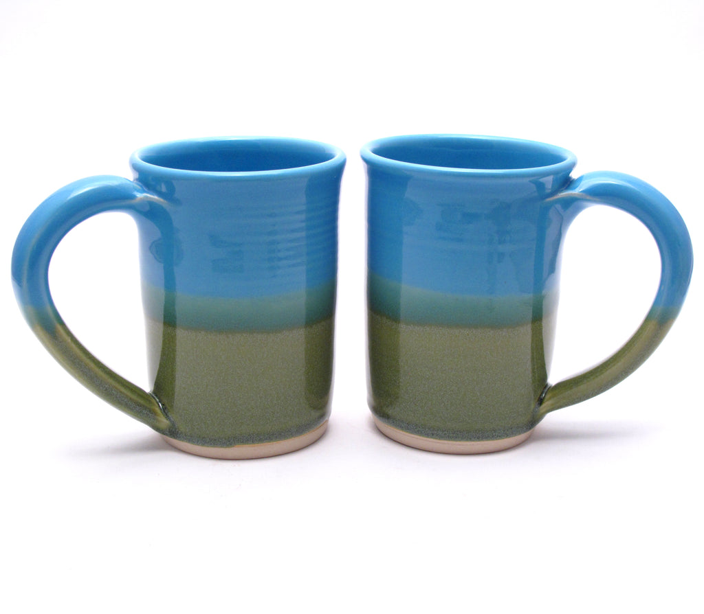 Pair of Aqua and Green Large Mugs