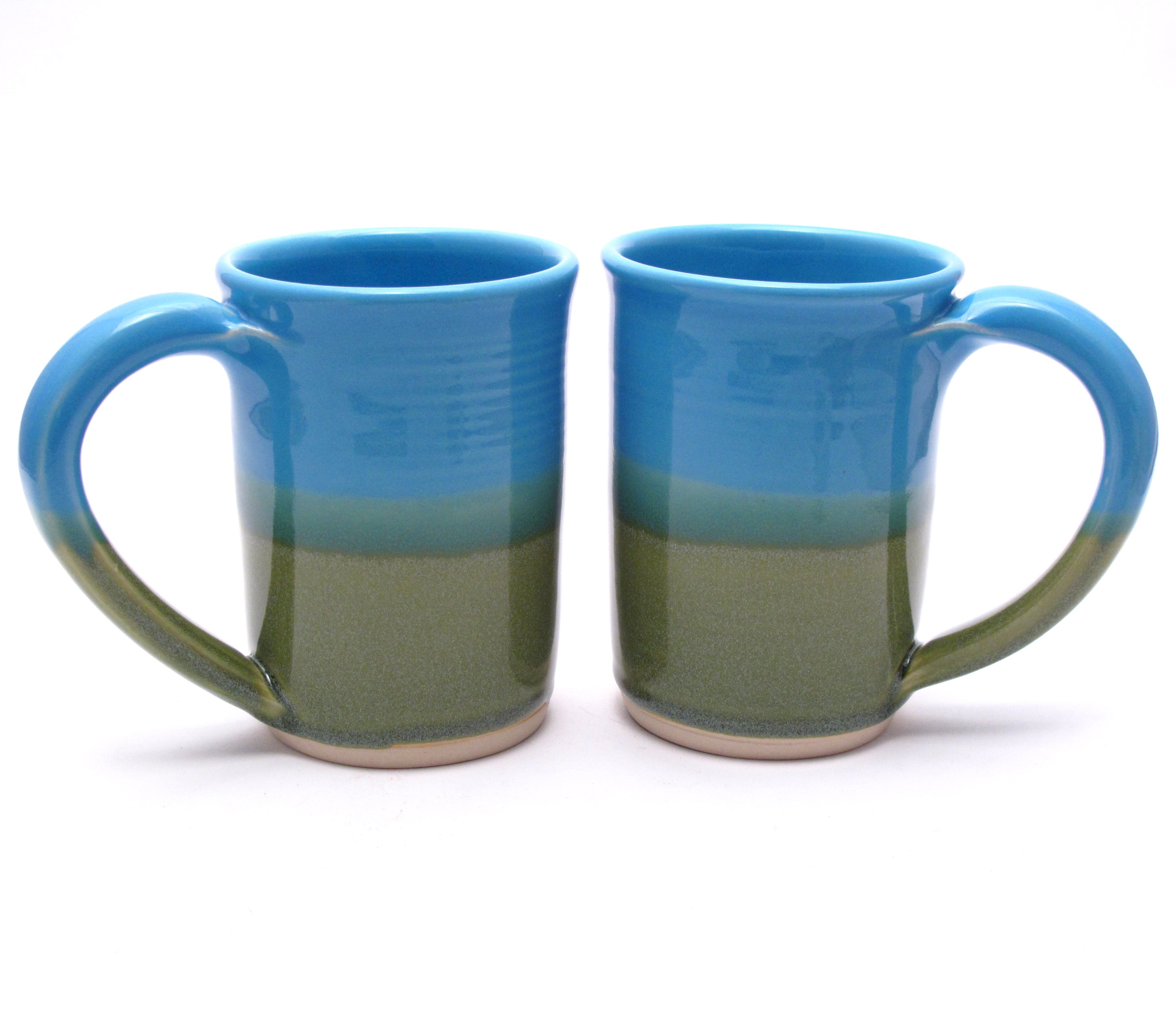 Pair of Aqua and Green Large Mugs