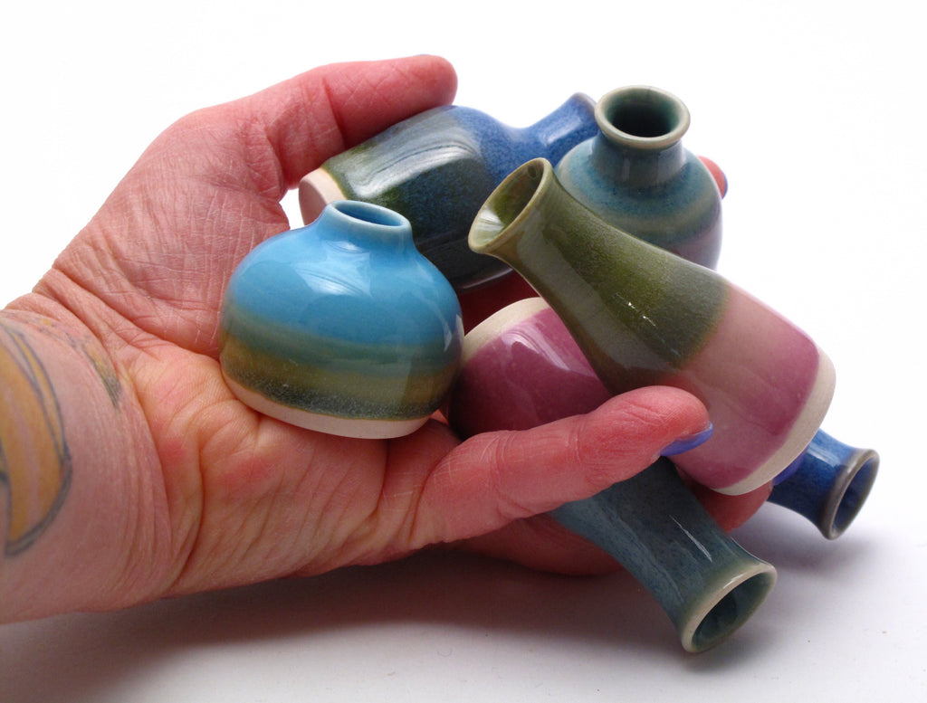 Green Blue and Aqua Mini Vase Collection