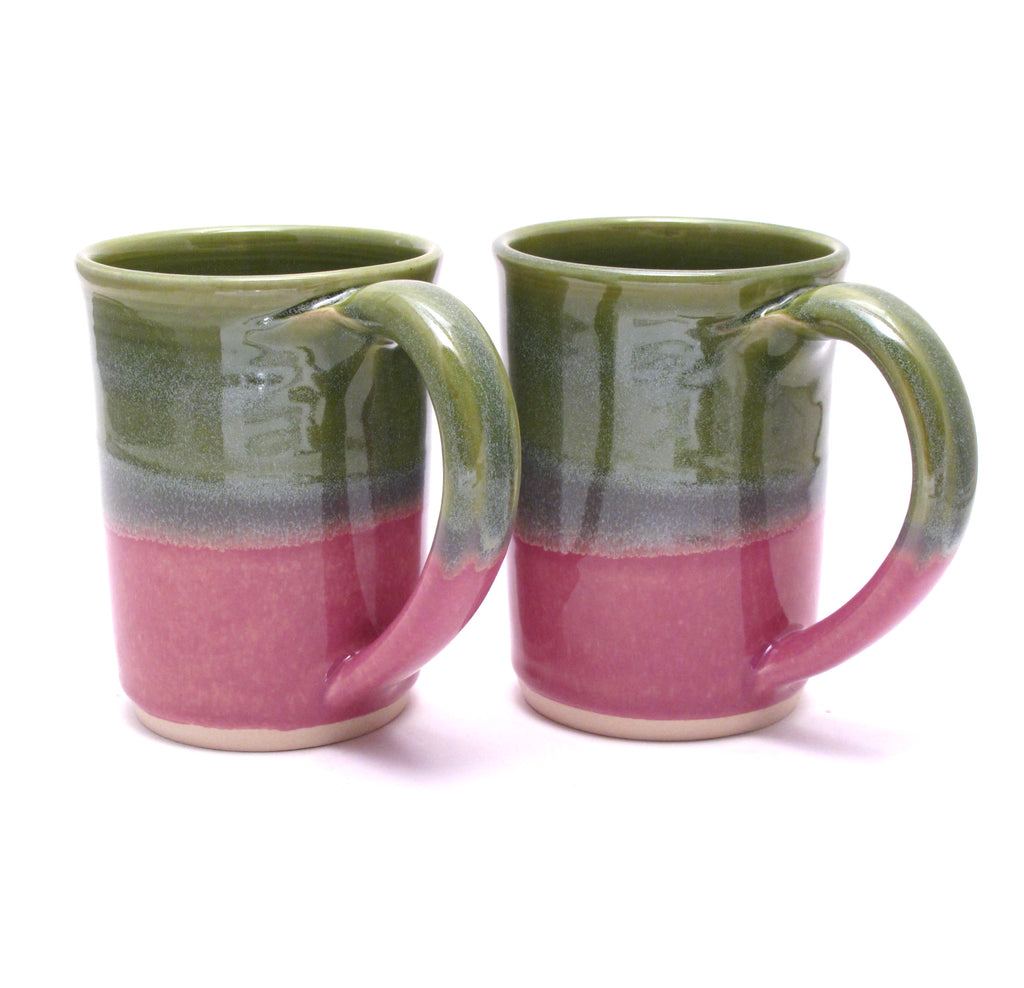 Pair of Green and Lilac Large Mugs