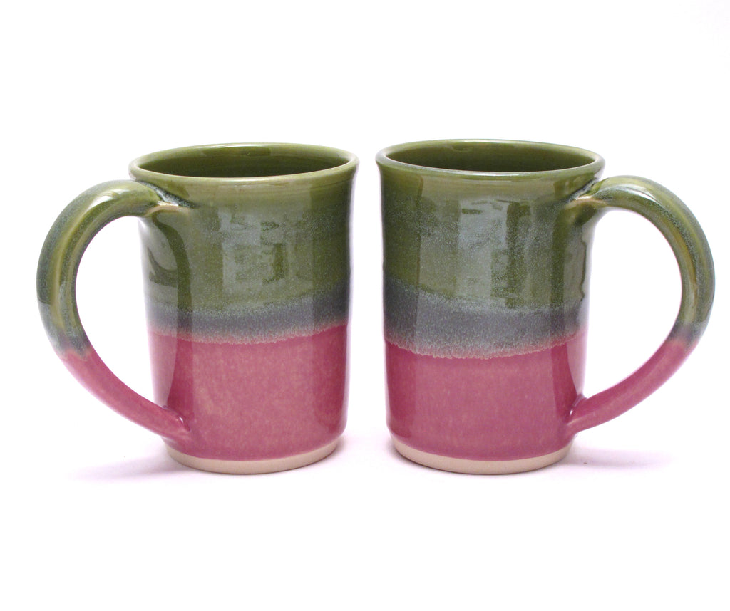 Pair of Green and Lilac Large Mugs