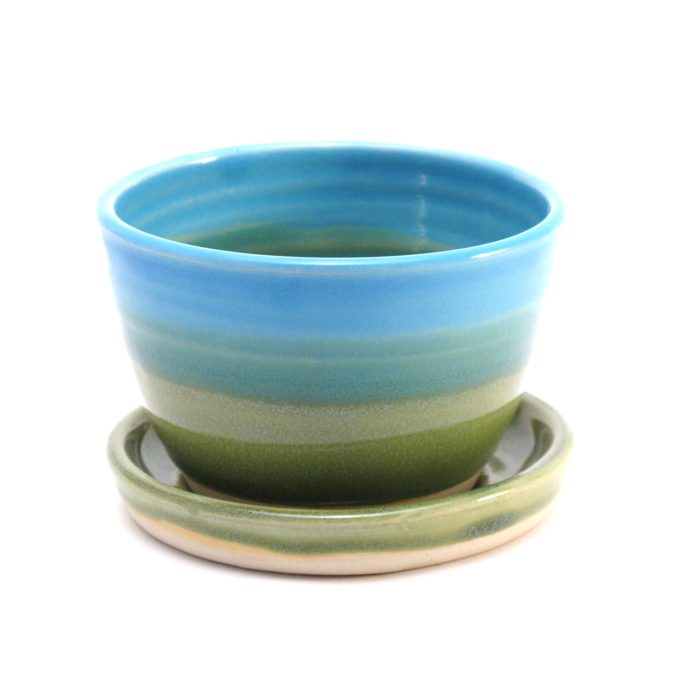 Aqua and Green Small 2.5"h x 4"w Plant Pot