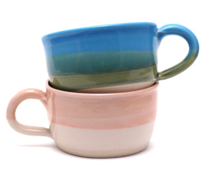 Pink and White, Aqua and Green Soup Bowls
