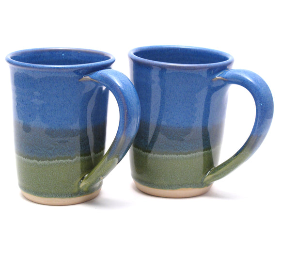 Pair of Blue and Green Large Mugs