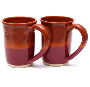 Pair of Orange and Raspberry Large Mugs